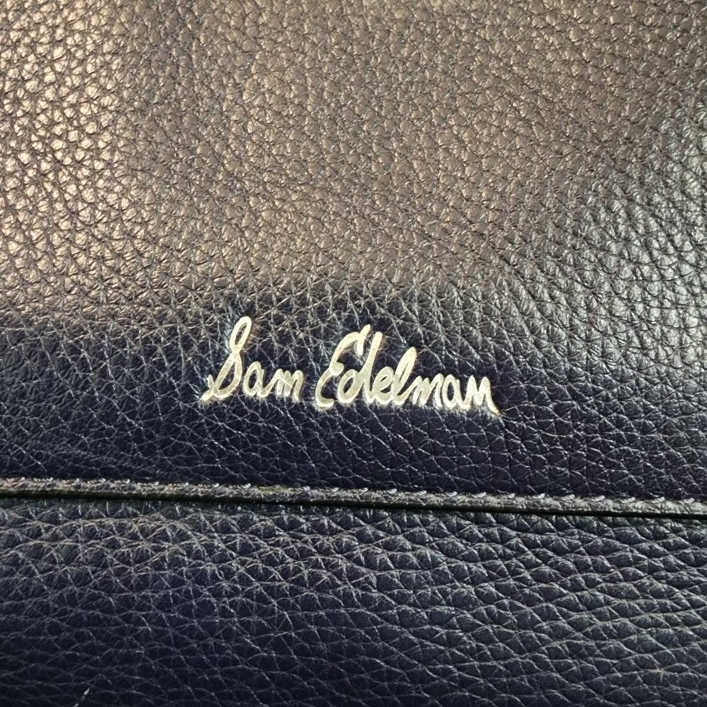 Sam Edelman Navy Blue Leather Satchel with Reversible Studded Shoulder Strap - Picture 2 of 12